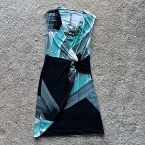 Calvin Klein NWT Sleeveless Draped Knot Dress Size XS Green Abstract Print